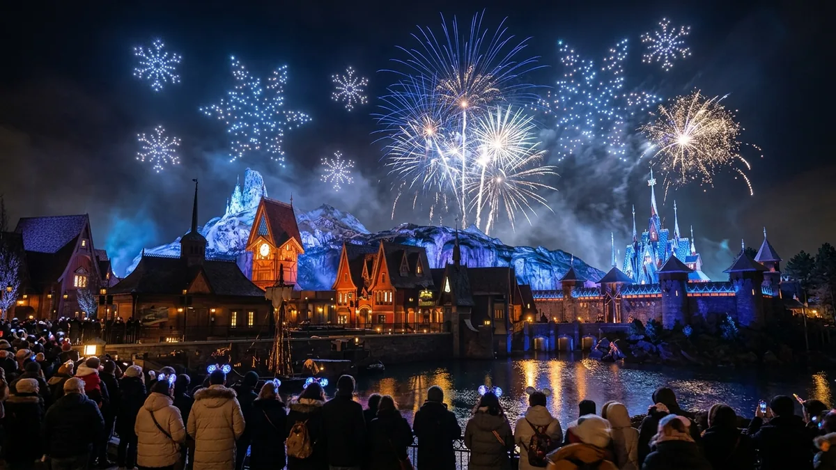 World of Frozen durante una recreación de la Nochevieja de Disneyland Paris