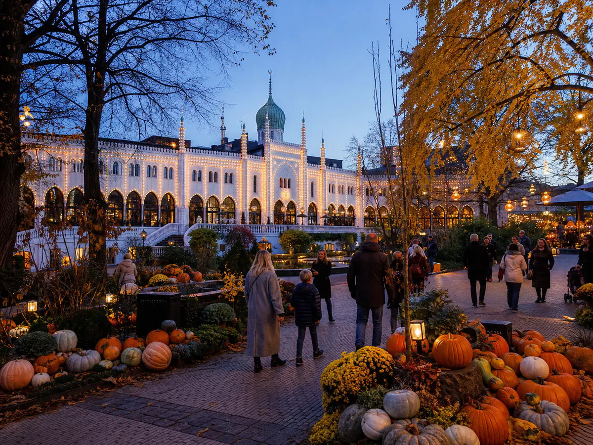 Jardines de Tivoli en Copenhague decorados con calabazas para Halloween