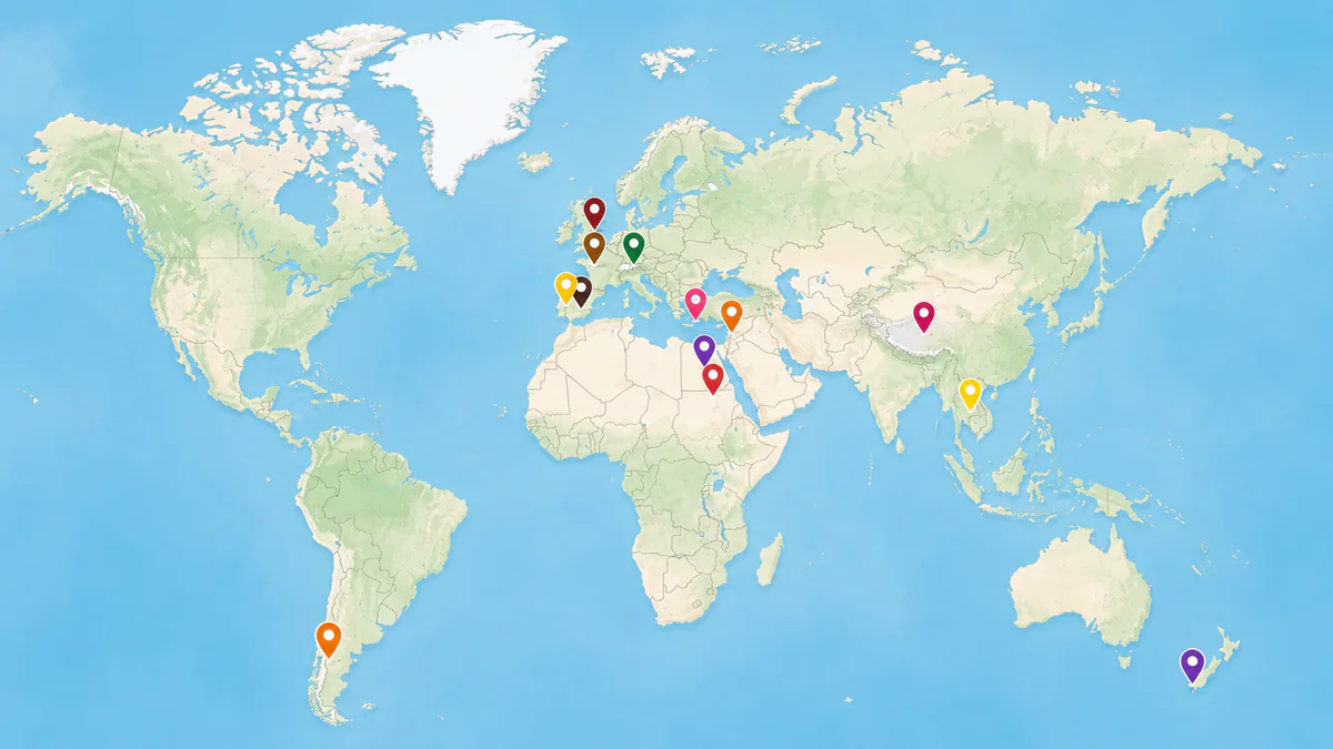 Mapa con los diez destinos recomendados para viajar en noviembre