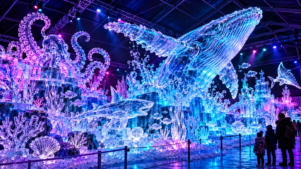 Recreación de las esculturas de hielo de Titanes del Mar