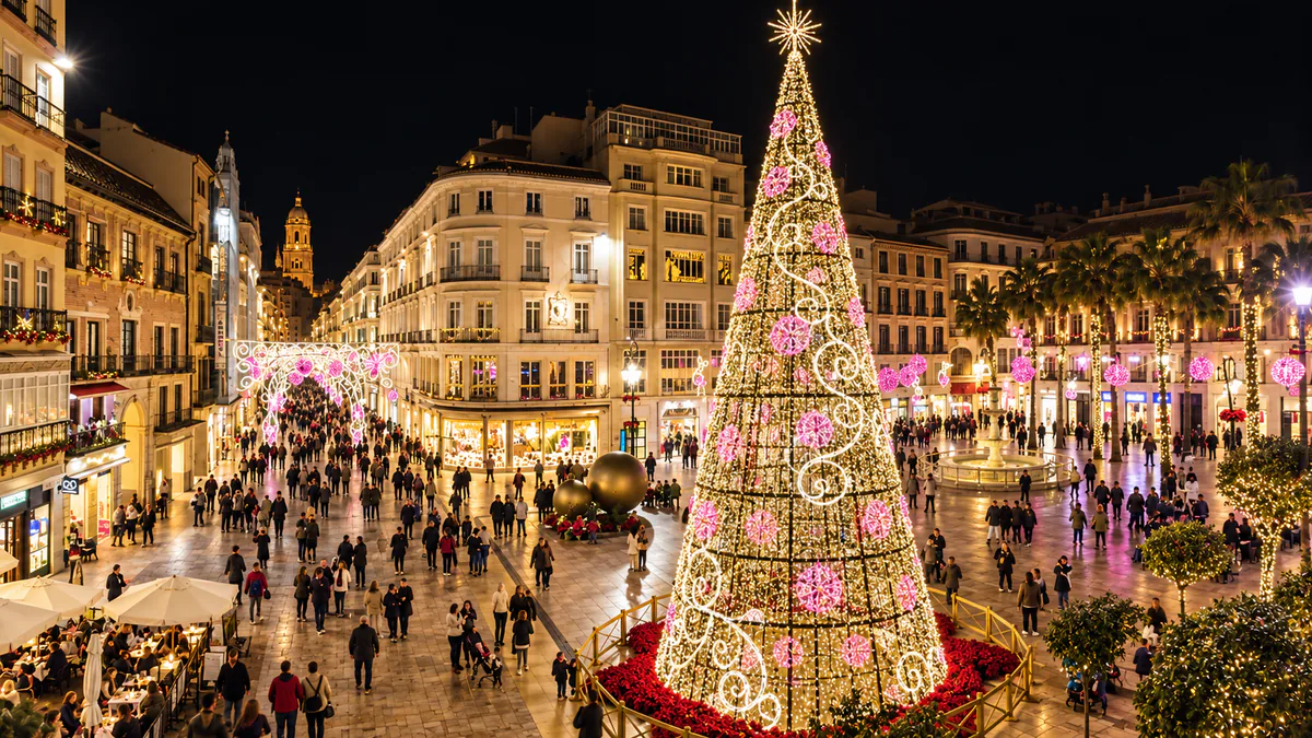 Recreación del centro de Málaga iluminado durante la Navidad