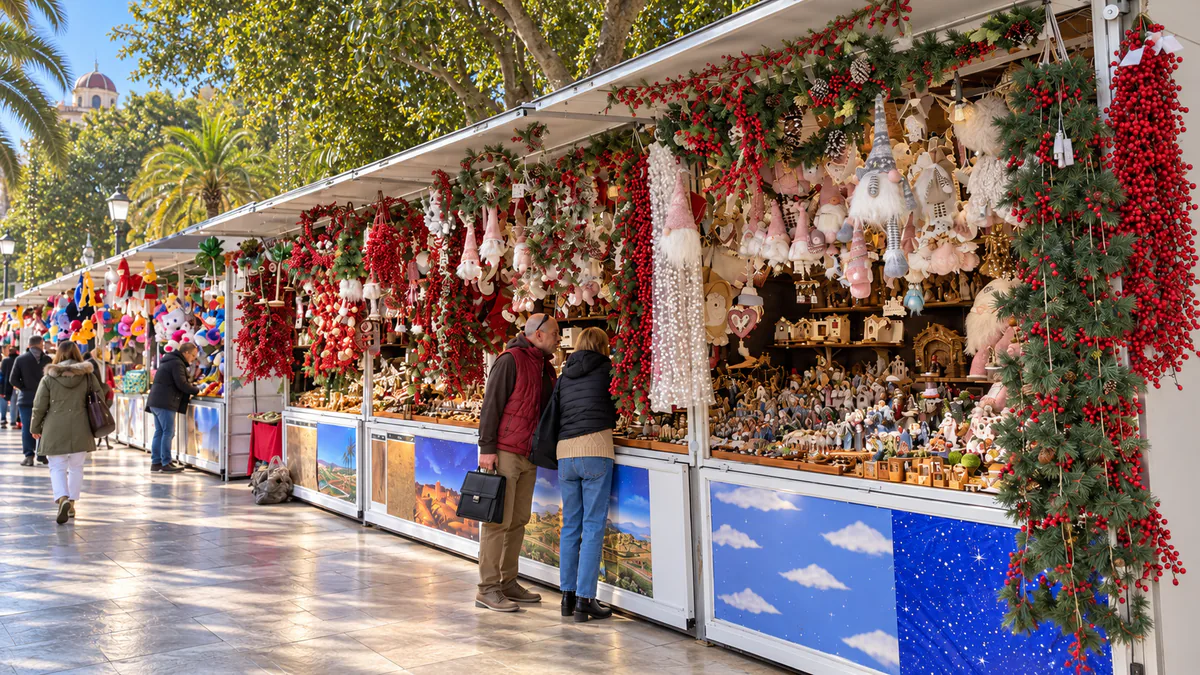 Recreación del mercadillo navideño del Paseo del Parque de Málaga
