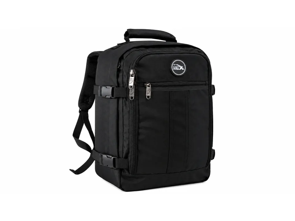 Mochila Cabin Max Metz negra con apertura tipo maleta y correas de compresión