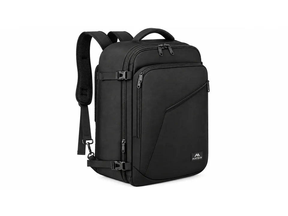 Mochila MATEIN negra de viaje con varios compartimentos y correas laterales