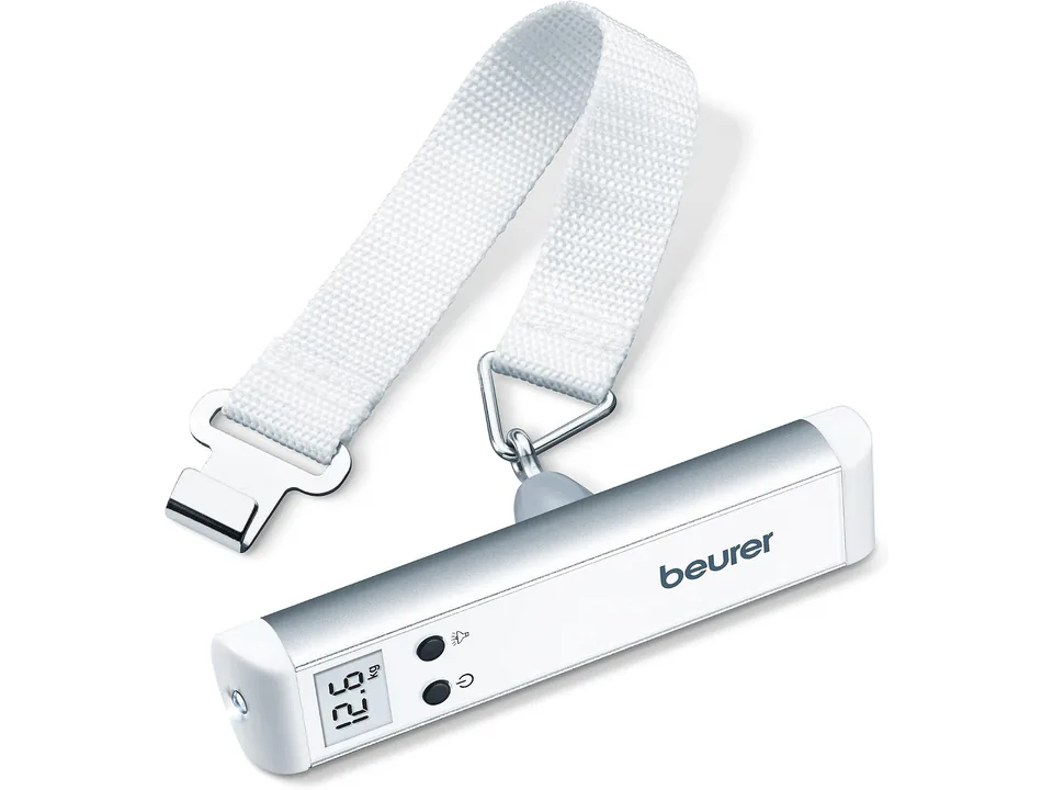 Báscula de equipaje Beurer LS 10 con pantalla LCD y correa blanca