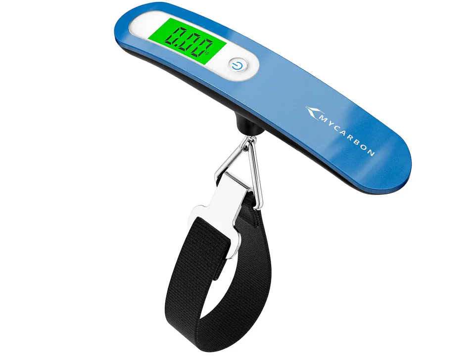 Báscula para maletas MYCARBON con pantalla digital y correa negra
