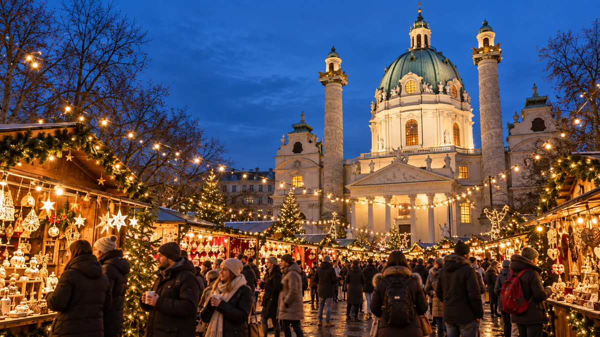 Recreación del mercado de Navidad de Karlsplatz en Viena