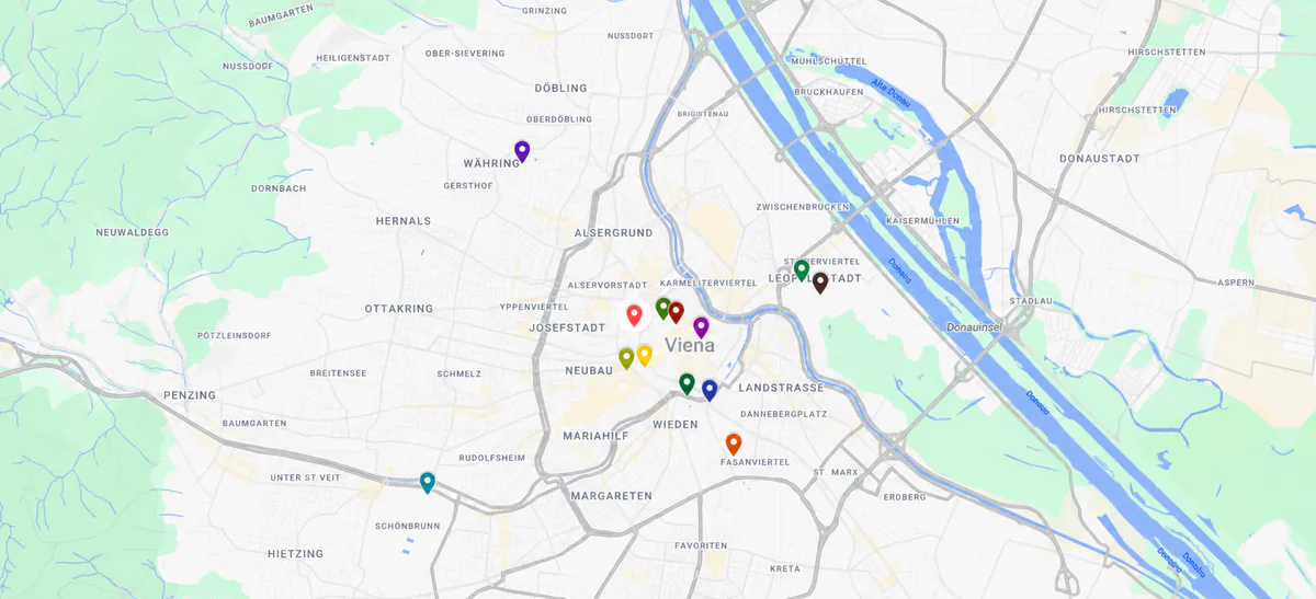 Mapa de los principales mercadillos navideños de Viena