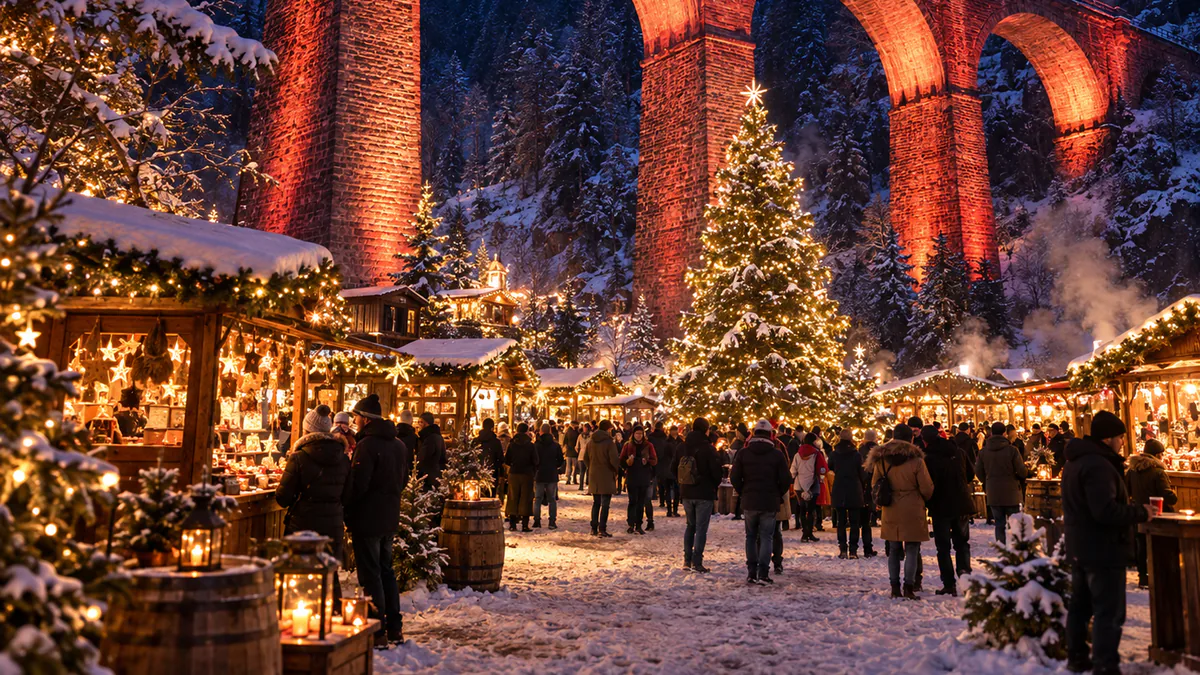 Mercado navideño de Ravennaschlucht bajo el viaducto