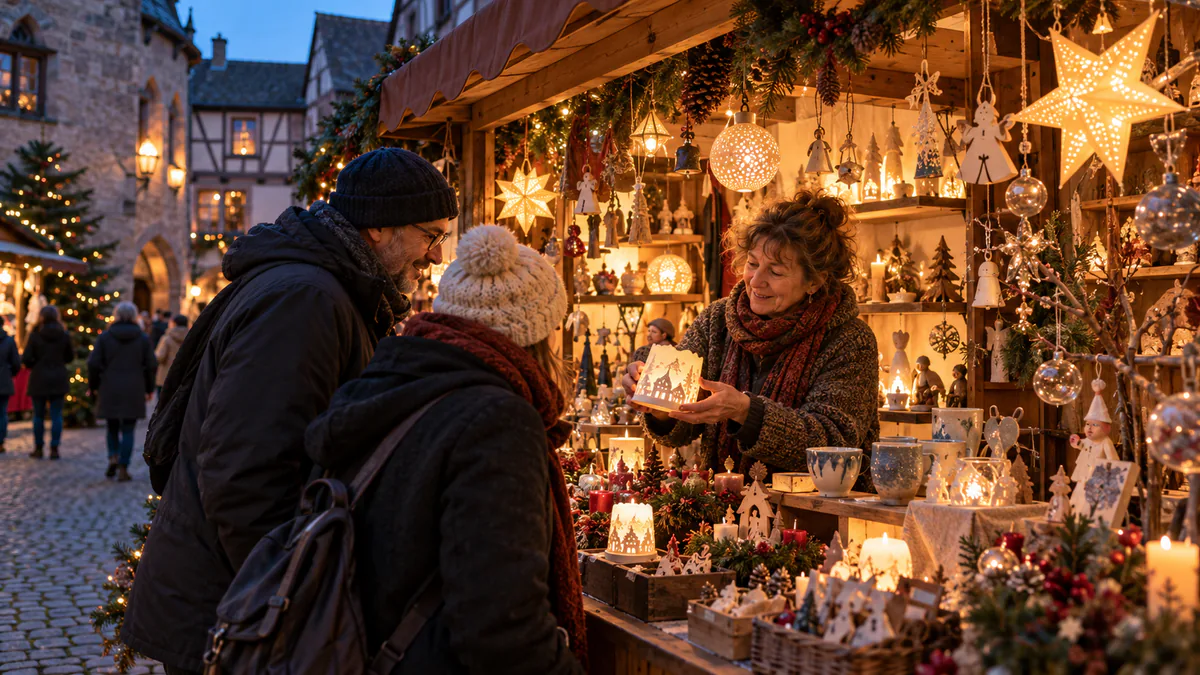 Mercado artesanal de Navidad en el casco histórico de Kaysersberg