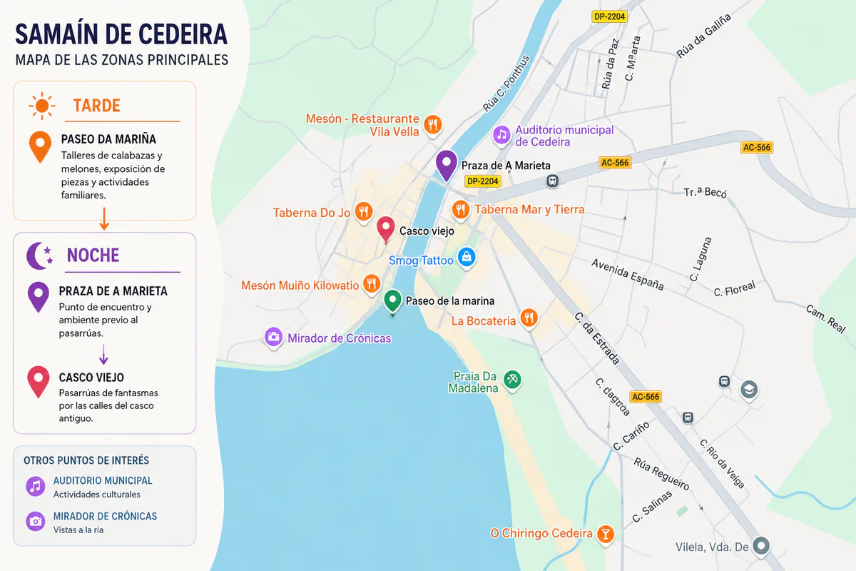 Mapa de Paseo da Mariña, Praza da Marieta y casco viejo de Cedeira