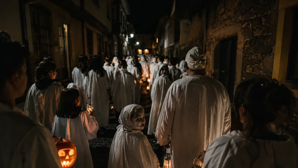 Pasarrúas de fantasmas por el casco viejo durante el Samaín de Cedeira