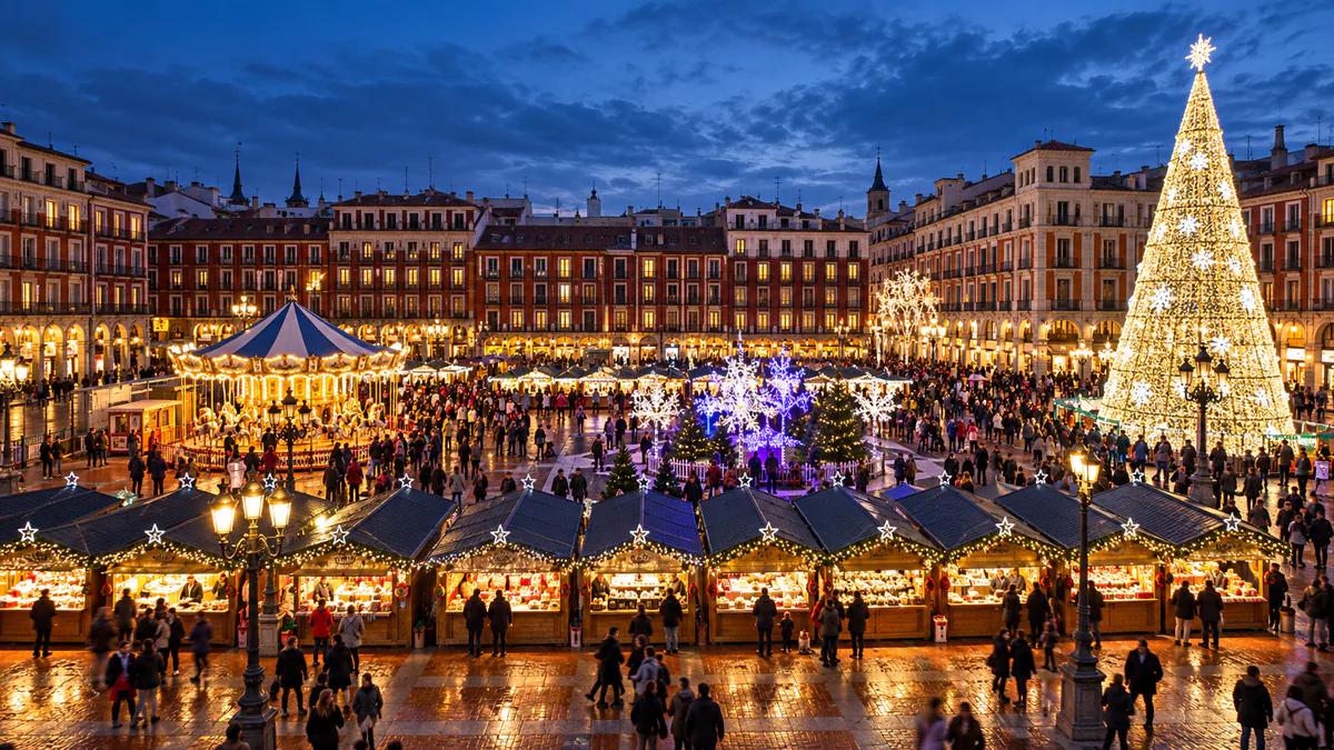 Recreación del mercadillo de Navidad de la Plaza Mayor de Valladolid