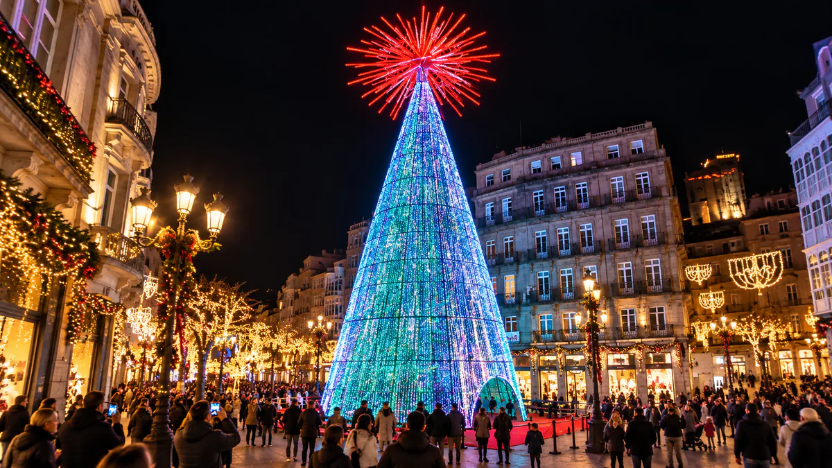 Recreación del árbol gigante iluminado de Porta do Sol en Vigo