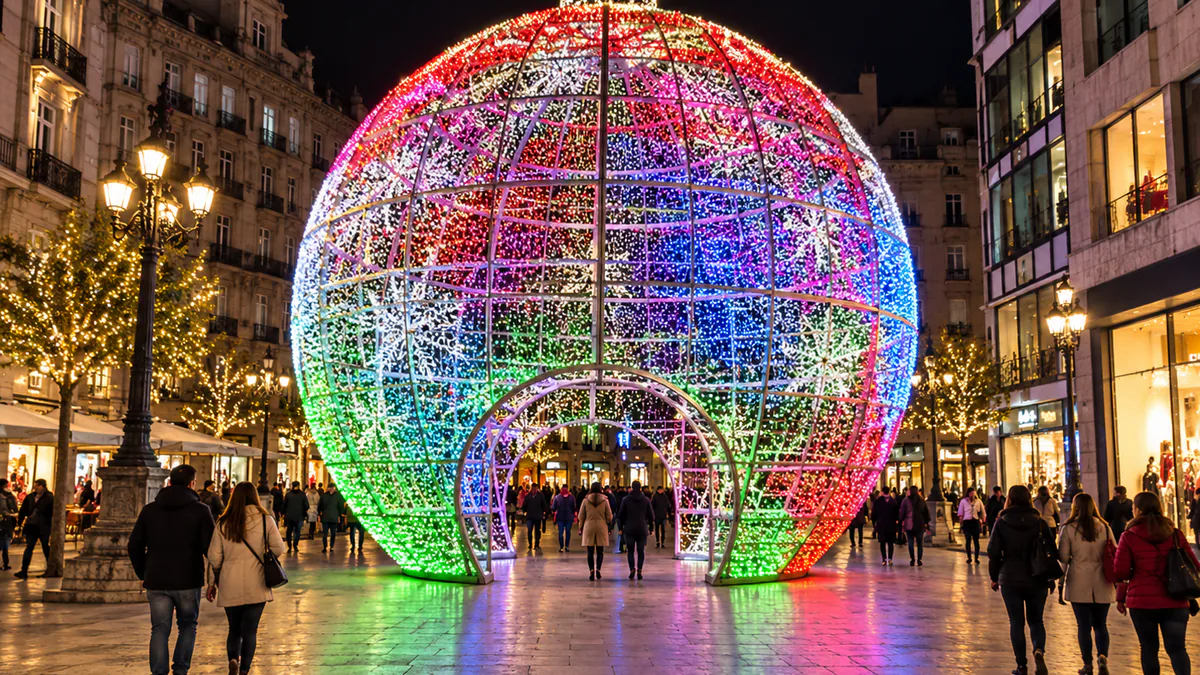 Recreación de la bola gigante de Navidad iluminada en Urzáiz